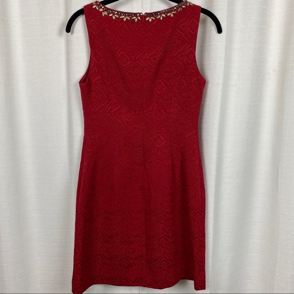Anthropologie Moulinette Soeurs Red Brocade Embellished Sheath Dress Sz.0 - Picture 10 of 15